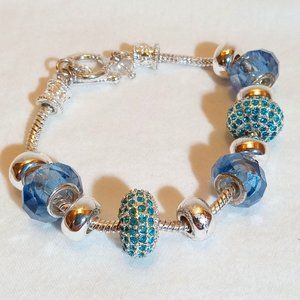 Napier New in Box Silver-Tone and Blue Bead Slider Bracelet